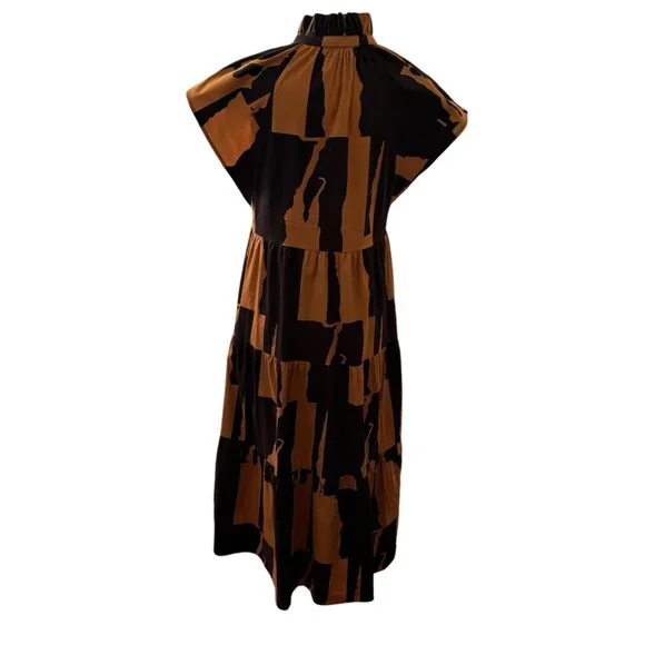 Crosby Watts Cotswold Abstract Print Midi Dress With High Collar Size XS - Picture 3 of 11
